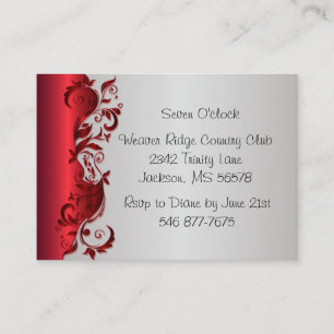 Elegantes Red & Silver Florid Wedding Design Begleitkarte
