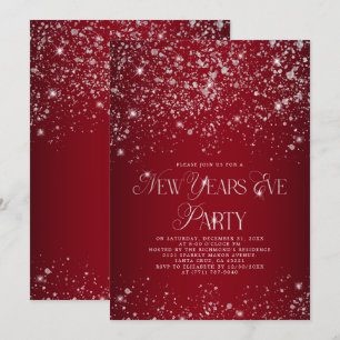 Elegantes Red Silver Glitzer Silvester Party Einladung