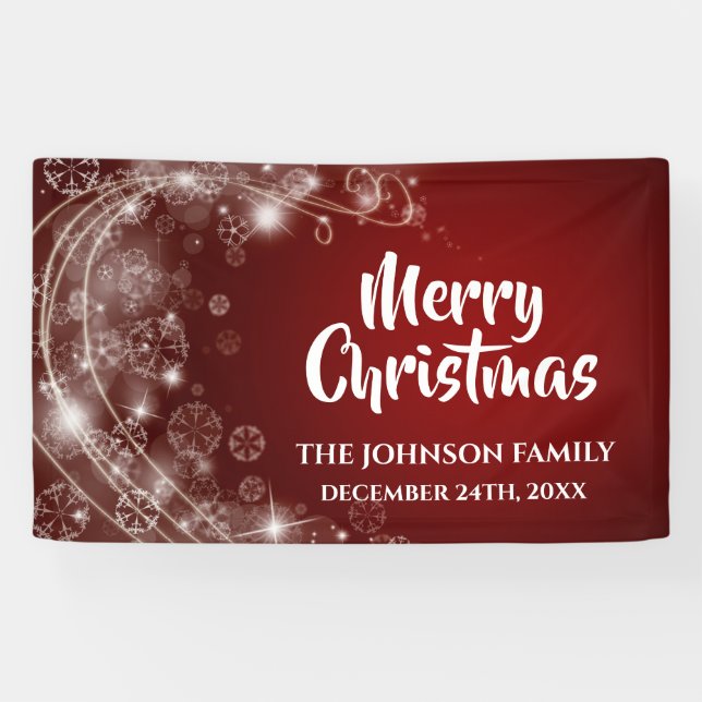 Elegantes Red Snowflake Weihnachtsbanner Banner (Horizontal)