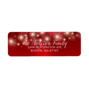 Elegantes Red Snowflakes Weihnachtsanschrift Label