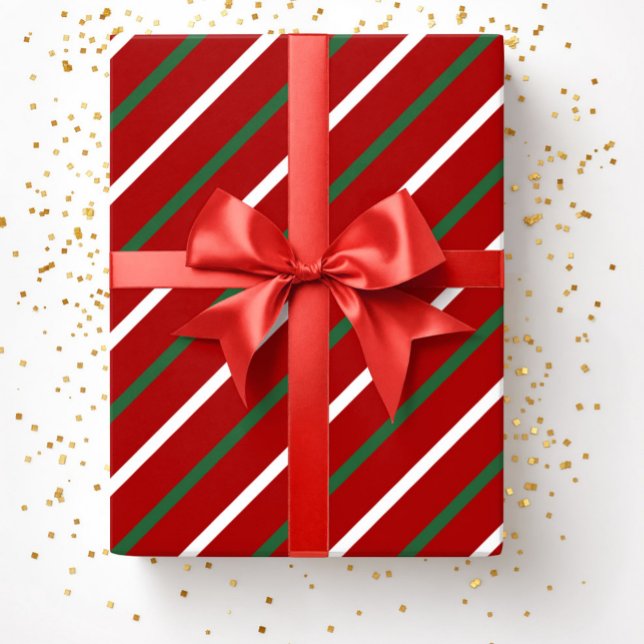 Elegantes Red Stripes Muster Weihnachten Geschenkpapier (Elegant Red Stripes Pattern Christmas Wrapping Paper)