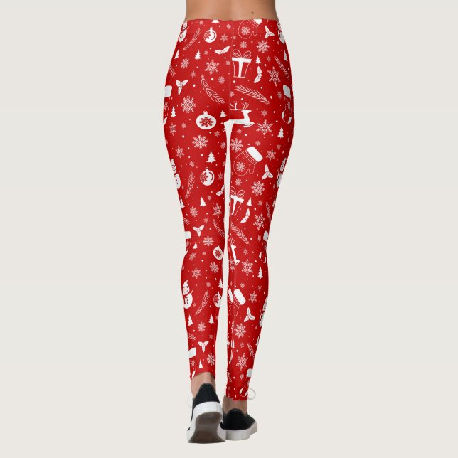 Elegantes Red & White Weihnachtsmuster Full Leggings (Rückseite)