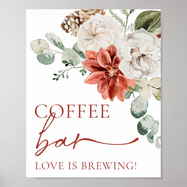 Elegantes Red Winter Christmas Coffee Bar Sign Poster (Vorne)