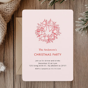 Elegantes Red Wreath Christmas Party Einladung