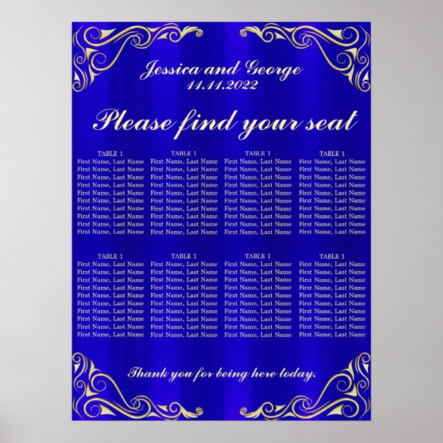 Elegantes Regal Golden Typografy Seating Chart Poster (Vorne)