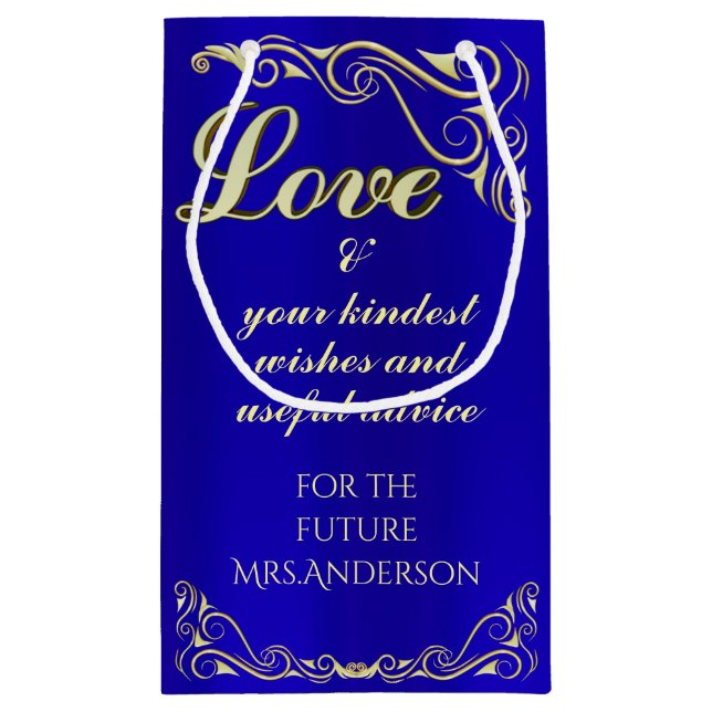 Elegantes Regal Golden und Royal Blue Brautparty Kleine Geschenktüte (Rückseite)