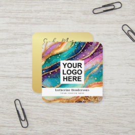 Elegantes Regenbogen-Achat-Gold-Glitter & QR-Code- Quadratische Visitenkarte