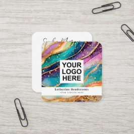 Elegantes Regenbogen-Achat-Gold-Glitter & QR-Code- Quadratische Visitenkarte
