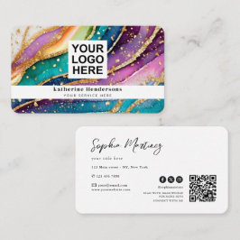 Elegantes Regenbogen-Achat-Gold-Glitter & QR-Code- Visitenkarte