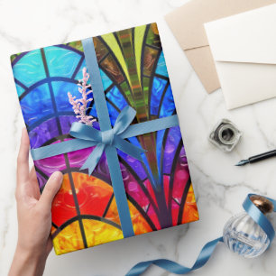 Elegantes Regenbogen-Buntglas-Muster Geschenkpapier