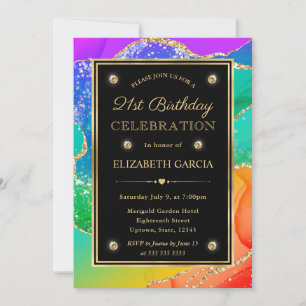 Elegantes Regenbogen-Glitter-Achat- & Gold-21-Gebu Einladung