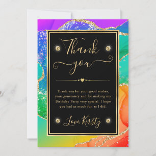 Elegantes Regenbogen-Glitter-Achat- und Gold-Gebur Dankeskarte