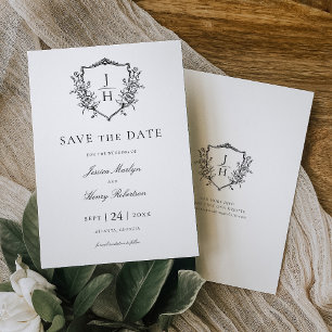 Elegantes Regency-Blumen-Wappen-Monogramm-Hochzeit Save The Date