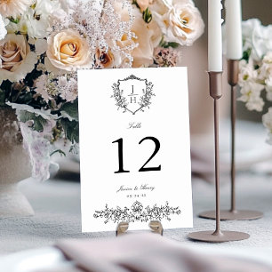 Elegantes Regency-Blumen-Wappen-Monogramm-Hochzeit Tischnummer
