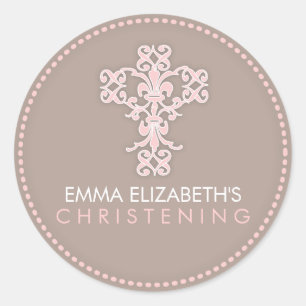 Elegantes religiöses Celebration Cross in Pink Runder Aufkleber