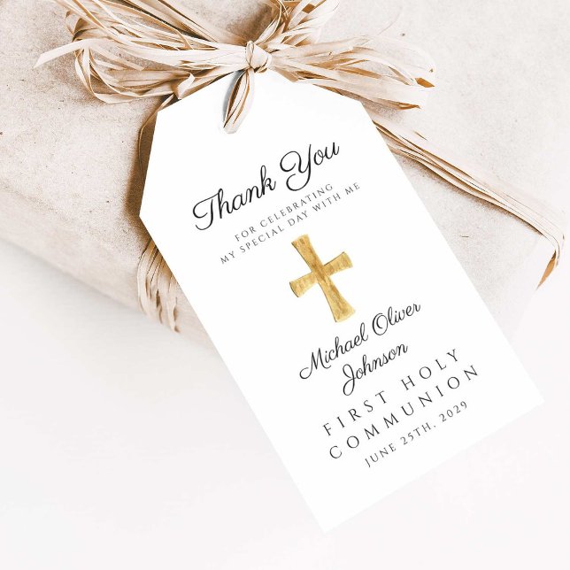 Elegantes religiöses Kreuz Erste Kommunion Geschenkanhänger (Elegant Religious Cross First Communion Gift Tags)