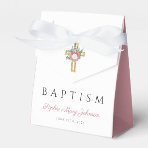 Elegantes religiöses Kreuz Rosa Blumen Mädchen Tau Geschenkschachtel