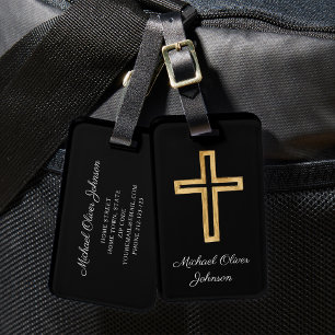Elegantes religiöses Kreuz schwarze Schrift Gepäckanhänger