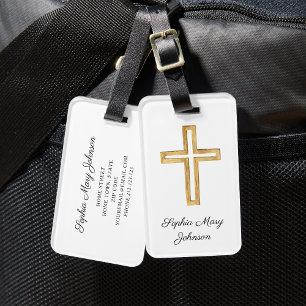 Elegantes religiöses Kreuz weiße Schrift Gepäckanhänger