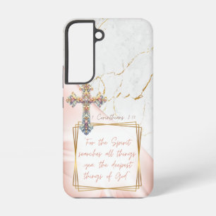 Elegantes religiöses rosa Satin-Gold-Marmor-Kreuz Samsung Galaxy Hülle