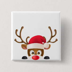 Elegantes Ren mit Weihnachtsmannmütze-Button-Knop Button
