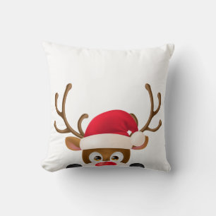 Elegantes Ren mit Weihnachtsmannmütze Kissen