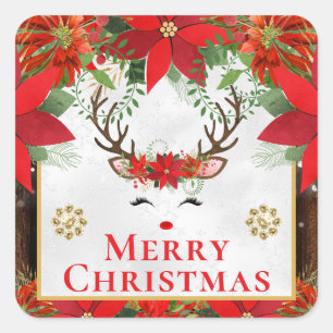 Elegantes Rentier-Weihnachtsstern Frohe Weihnachte Quadratischer Aufkleber