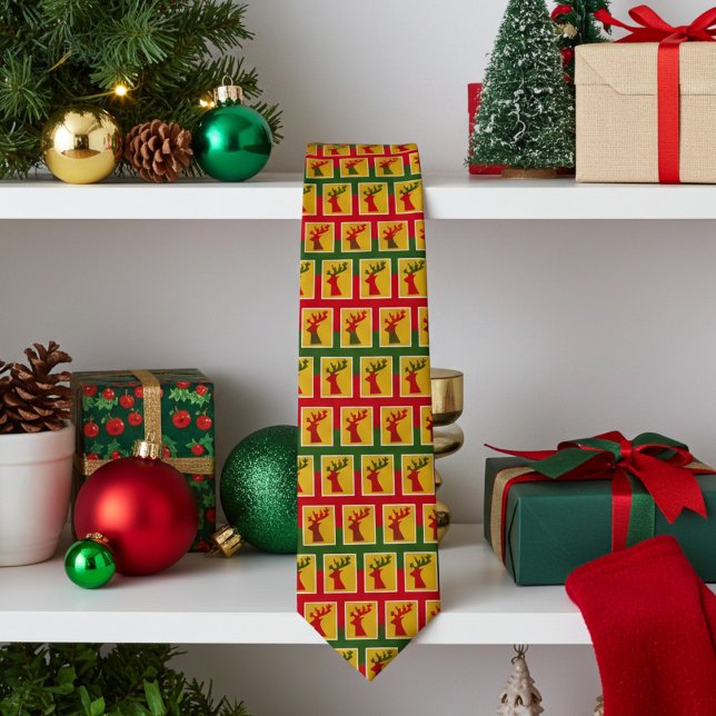 Elegantes Rentiermuster für den Urlaub in Rot Gold Krawatte (Festive reindeer necktie)