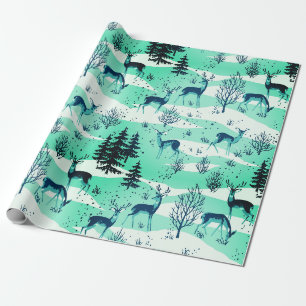 Elegantes Retro-Aquablau-Waldhirsch Geschenkpapier