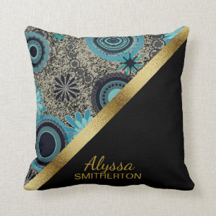 Elegantes Retro Aquamarin Black Gold Personalisier Kissen