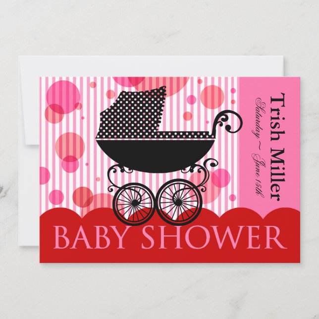 Elegantes Retro Baby Carriage - Baby Shower Party Einladung (Vorderseite)