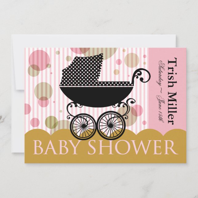 Elegantes Retro Baby Carriage - Baby Shower Party Einladung (Vorderseite)