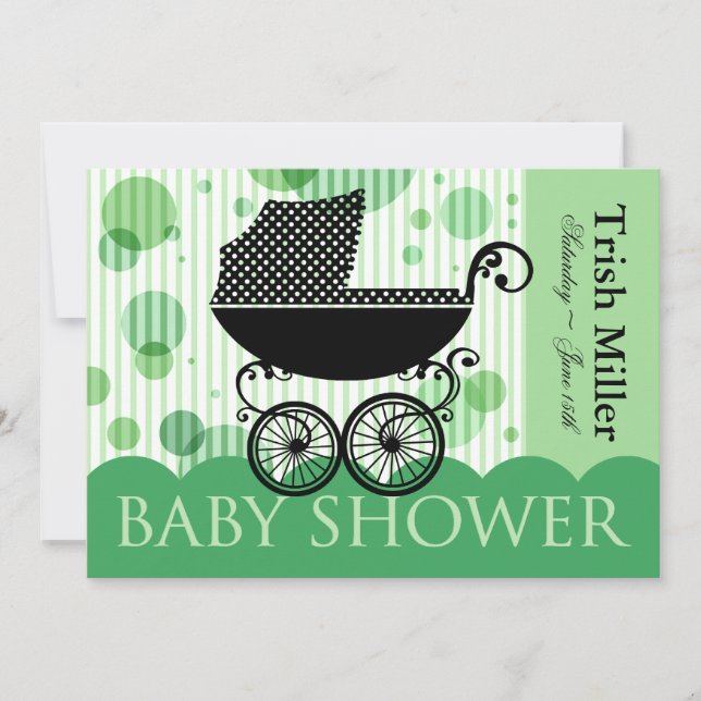 Elegantes Retro Baby Carriage - Baby Shower Party Einladung (Vorderseite)