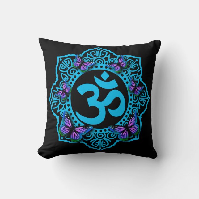 Elegantes Retro Blue ohm mandala lila Schmetterlin Kissen (Vorderseite)