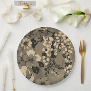 Elegantes Retro-Blumenmuster Pappteller