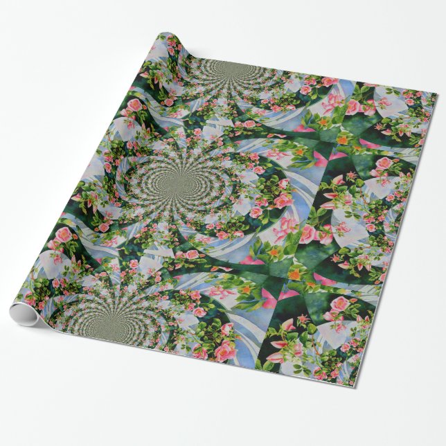 Elegantes Retro-Boho Aquarellfarben Rosa Blüte Geschenkpapier (Ungerollt)