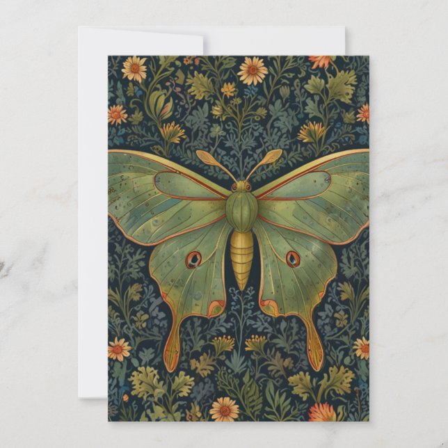 Elegantes Retro boho Luna moth botanisch Einladung (Vorderseite)