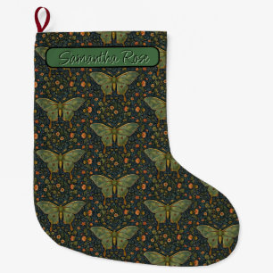 Elegantes Retro boho Luna moth botanisch Großer Weihnachtsstrumpf