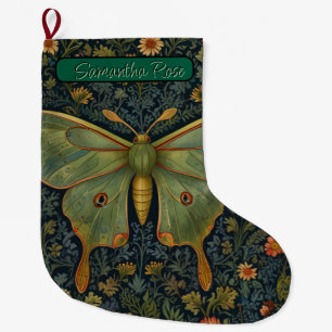 Elegantes Retro boho Luna moth botanisch Großer Weihnachtsstrumpf