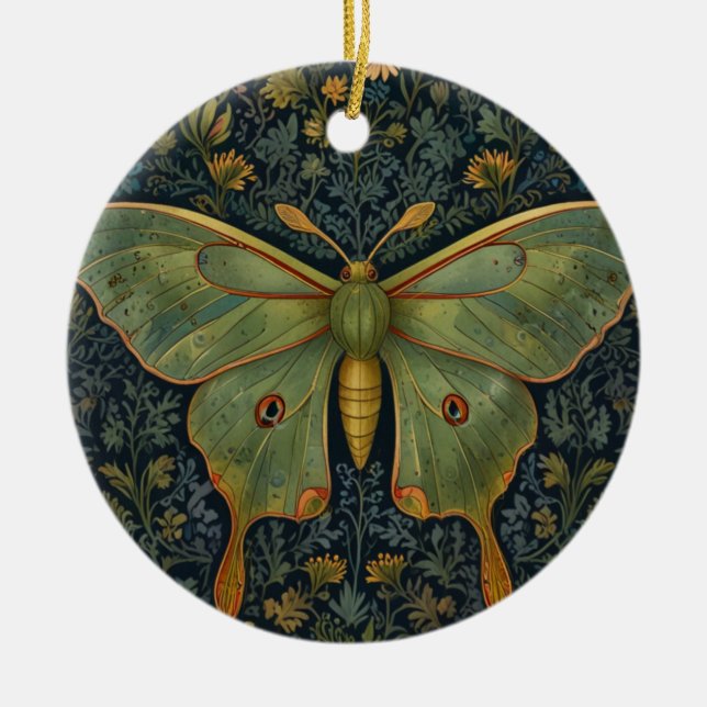 Elegantes Retro boho Luna moth botanisch Keramik Ornament (Vorne)