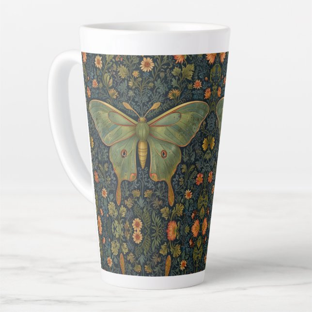 Elegantes Retro boho Luna moth botanisch Milchtasse (Linke Ecke)