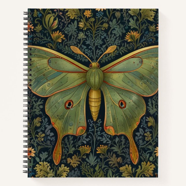 Elegantes Retro boho Luna moth botanisch Notizbuch (Vorderseite)