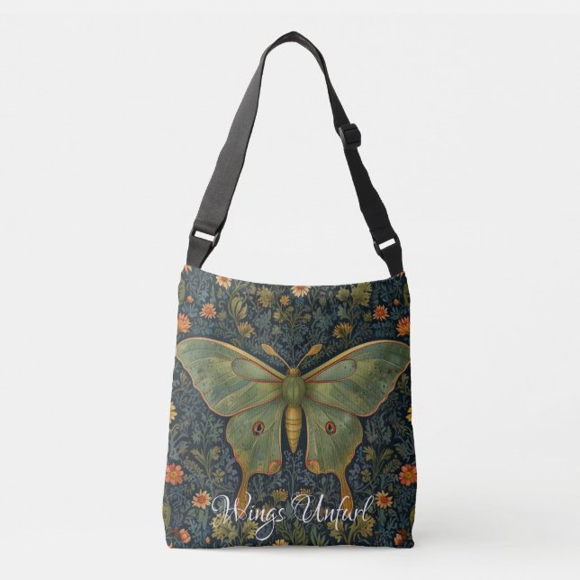 Elegantes Retro boho Luna moth botanisch Tragetaschen Mit Langen Trägern (Vorderseite)