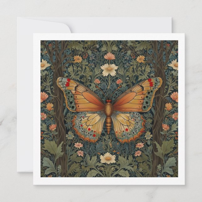 Elegantes Retro-Boho Schmetterling botanisches Grü Einladung (Vorderseite)