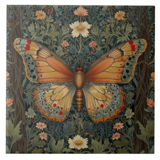 Elegantes Retro-Boho Schmetterling botanisches Grü Fliese