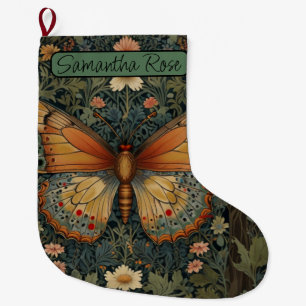 Elegantes Retro-Boho Schmetterling botanisches Grü Großer Weihnachtsstrumpf