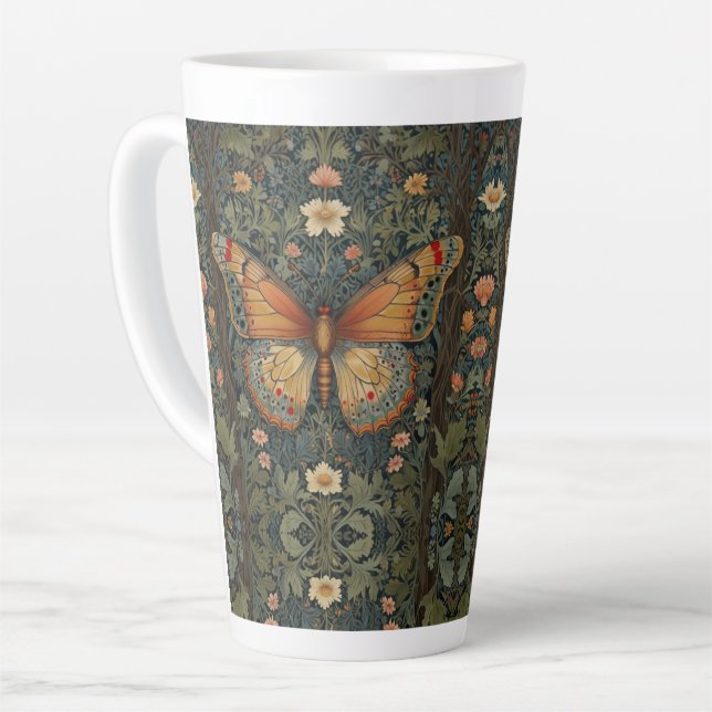 Elegantes Retro-Boho Schmetterling botanisches Grü Milchtasse (Linke Ecke)