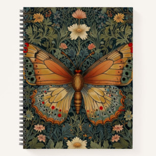Elegantes Retro-Boho Schmetterling botanisches Grü Notizbuch