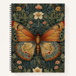 Elegantes Retro-Boho Schmetterling botanisches Grü Notizbuch