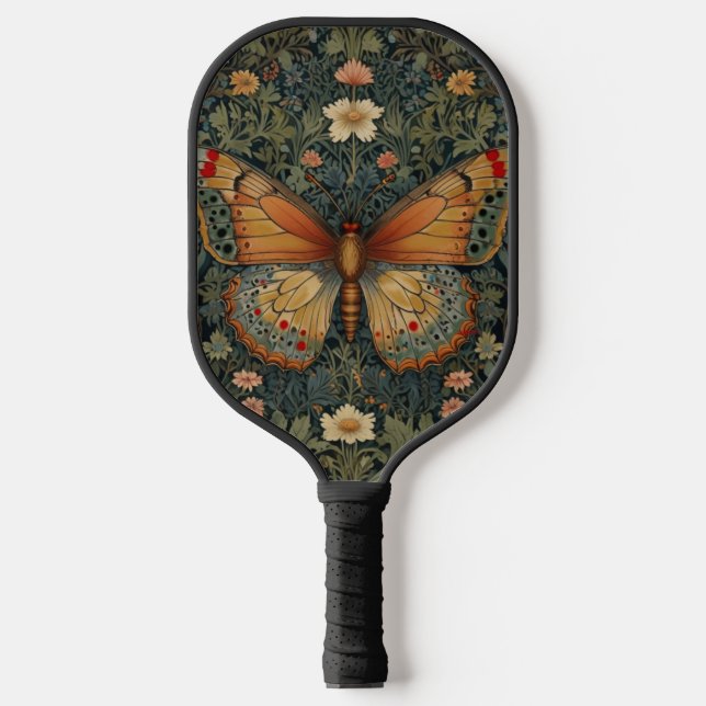 Elegantes Retro-Boho Schmetterling botanisches Grü Pickleball Schläger (Vorderseite)
